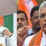 ইকোপার্কে সাংবাদিকদের মুখোমুখি হয়ে অভিষেক বন্দ্যোপাধ্যায় ইস্যুতে বক্তব্য রাখছেন দিলীপ ঘোষ