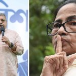 কালীঘাটের ২১ জুলাইয়ের সভামঞ্চে মমতা বন্দ্যোপাধ্যায় ও কল্যাণ বন্দ্যোপাধ্যায়ের কথোপকথনের প্রতীকী ছবি