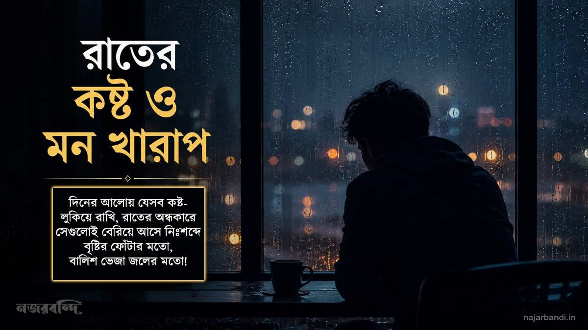 রাতের কষ্ট ও মন খারাপের স্ট্যাটাস— বৃষ্টিতে ভেজা জানলা, একাকিত্ব আর বিষণ্ণ রাতের দৃশ্য