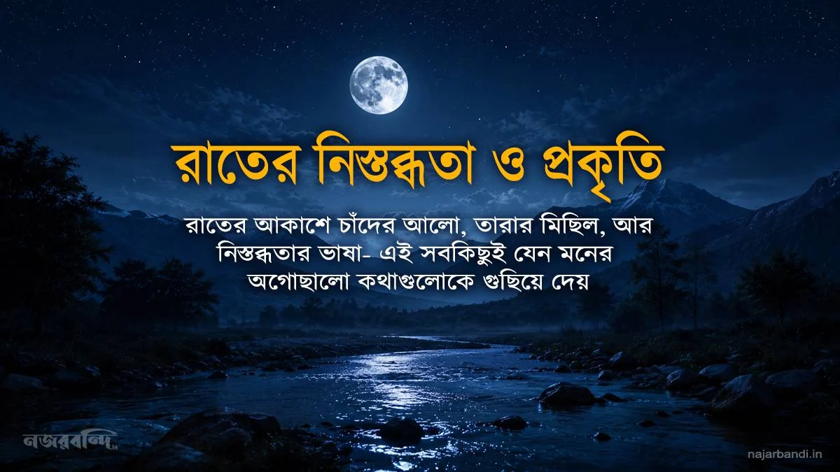 রাতের নিস্তব্ধতা ও প্রকৃতি নিয়ে ক্যাপশন— চাঁদের আলো, তারা ভরা আকাশ আর শান্ত নীরব রাতের দৃশ্য